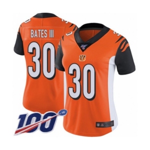 Women's Cincinnati Bengals #30 Jessie Bates III Orange Alternate Vapor Untouchable Limited Player 100th Season Football Jersey