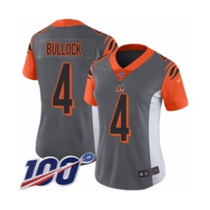 Women's Cincinnati Bengals #4 Randy Bullock Limited Silver Inverted Legend 100th Season Football Jersey