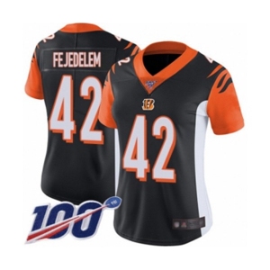 Women's Cincinnati Bengals #42 Clayton Fejedelem Black Team Color Vapor Untouchable Limited Player 100th Season Football Jersey