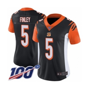 Women's Cincinnati Bengals #5 Ryan Finley Black Team Color Vapor Untouchable Limited Player 100th Season Football Jersey