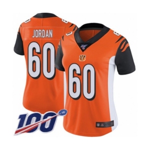 Women's Cincinnati Bengals #60 Michael Jordan Orange Alternate Vapor Untouchable Limited Player 100th Season Football Jersey