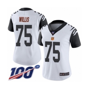 Women's Cincinnati Bengals #75 Jordan Willis Limited White Rush Vapor Untouchable 100th Season Football Jersey
