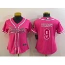 Women's Cincinnati Bengals #9 Joe Burrow Pink With Patch Cool Base Stitched Baseball Jersey