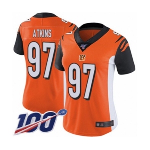 Women's Cincinnati Bengals #97 Geno Atkins Orange Alternate Vapor Untouchable Limited Player 100th Season Football Jersey