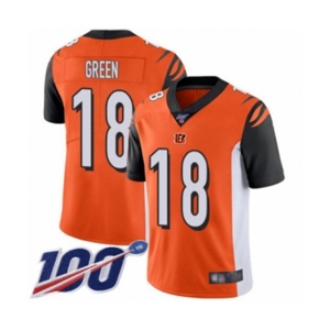 Youth Cincinnati Bengals #18 A.J. Green Orange Alternate Vapor Untouchable Limited Player 100th Season Football Jersey