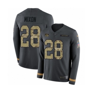 Youth Nike Cincinnati Bengals #28 Joe Mixon Limited Black Salute to Service Therma Long Sleeve NFL Jersey