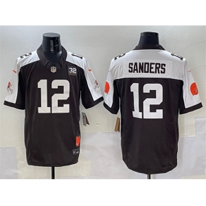 Men's Cleveland Browns #12 Shedeur Sanders Brown White 2025 Draft F.U.S.E. With Jim Brown Memorial & Home Patch Vapor Limited Football Stitched Jersey