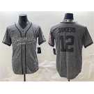 Men's Cleveland Browns #12 Shedeur Sanders Gray With Patch Cool Base Stitched Baseball Jersey