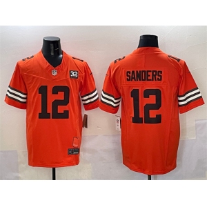 Men's Cleveland Browns #12 Shedeur Sanders Orange 2025 Draft F.U.S.E. With Jim Brown Memorial & Home Patch Vapor Limited Football Stitched Jersey
