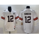 Men's Cleveland Browns #12 Shedeur Sanders White 2025 Draft F.U.S.E. With Jim Brown Memorial & Home Patch Vapor Limited Football Stitched Jersey