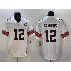 Men's Cleveland Browns #12 Shedeur Sanders White 2025 Draft F.U.S.E. With Jim Brown Memorial & Home Patch Vapor Limited Football Stitched Jersey