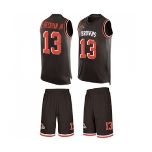 Men's Cleveland Browns #13 Odell Beckham Jr. Limited Brown Tank Top Suit Football Jersey