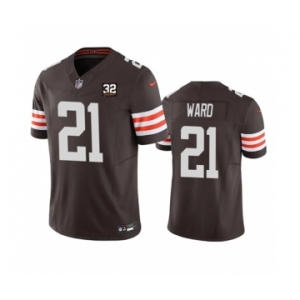 Men's Cleveland Browns #21 Denzel Ward Brown 2023 F.U.S.E. With Jim Brown Memorial Patch Vapor Untouchable Limited Football Stitched Jersey