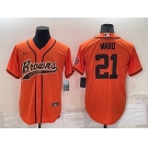 Men's Cleveland Browns #21 Denzel Ward Orange Stitched Cool Base Nike Baseball Jersey