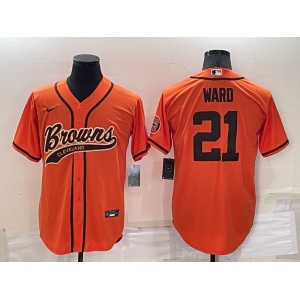Men's Cleveland Browns #21 Denzel Ward Orange Stitched Cool Base Nike Baseball Jersey