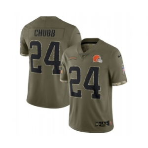 Men's Cleveland Browns #24 Nick Chubb 2022 Olive Salute To Service Limited Stitched Jersey