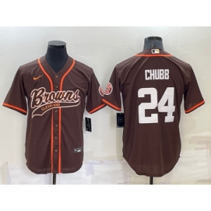 Men's Cleveland Browns #24 Nick Chubb Brown Stitched Cool Base Nike Baseball Jersey