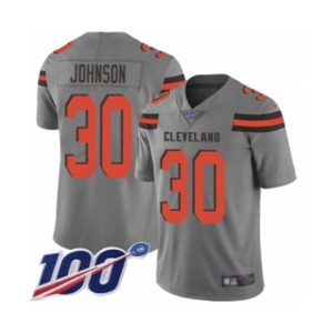 Men's Cleveland Browns #30 D'Ernest Johnson Limited Gray Inverted Legend 100th Season Football Jersey