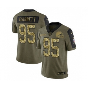 Men's Cleveland Browns #95 Myles Garrett 2021 Olive Camo Salute To Service Limited Stitched Football Jersey