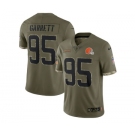 Men's Cleveland Browns #95 Myles Garrett 2022 Olive Salute To Service Limited Stitched Jerse