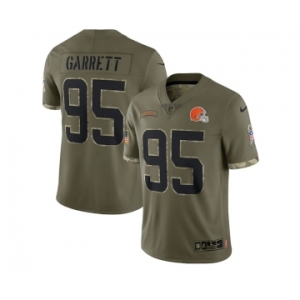 Men's Cleveland Browns #95 Myles Garrett 2022 Olive Salute To Service Limited Stitched Jerse