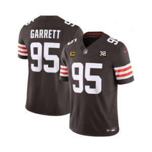 Men's Cleveland Browns #95 Myles Garrett Brown 2023 F.U.S.E. With 4-Star C Patch And Jim Brown Memorial Patch Vapor Untouchable Limited Football jerseys