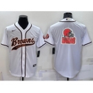 Men's Cleveland Browns White Team Big Logo With Patch Cool Base Stitched Baseball Jerse