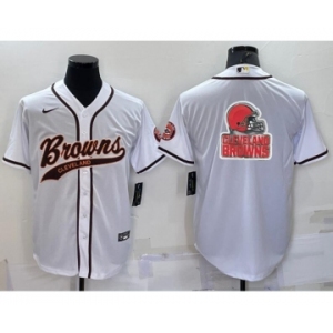Men's Cleveland Browns White Team Big Logo With Patch Cool Base Stitched Baseball Jerse