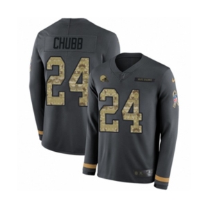 Nike Cleveland Browns #24 Nick Chubb Limited Black Salute to Service Therma Long Sleeve NFL Jersey