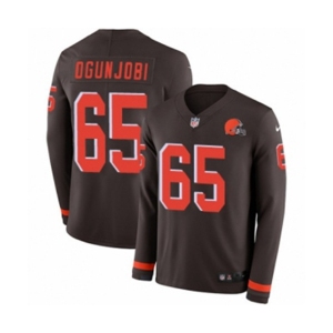 Nike Cleveland Browns #65 Larry Ogunjobi Limited Brown Therma Long Sleeve NFL Jersey