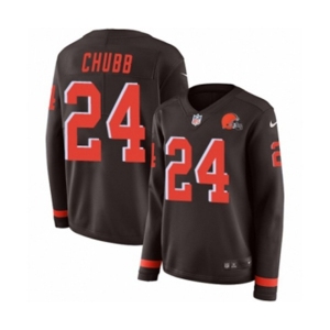 Women Nike Cleveland Browns #24 Nick Chubb Limited Brown Therma Long Sleeve NFL Jersey