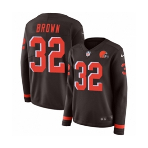 Women Nike Cleveland Browns #32 Jim Brown Limited Brown Therma Long Sleeve NFL Jersey