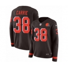 Women Nike Cleveland Browns #38 T. J. Carrie Limited Brown Therma Long Sleeve NFL Jersey