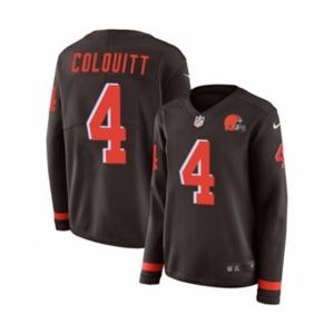 Women Nike Cleveland Browns #4 Britton Colquitt Limited Brown Therma Long Sleeve NFL Jersey