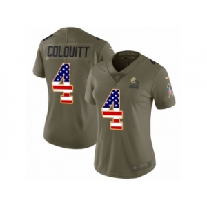 Women Nike Cleveland Browns #4 Britton Colquitt Limited Olive USA Flag 2017 Salute to Service NFL Jersey