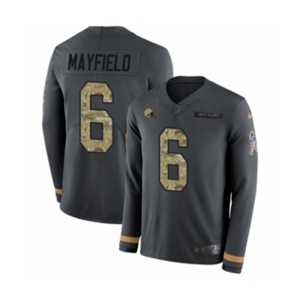 Women Nike Cleveland Browns #6 Baker Mayfield Limited Black Salute to Service Therma Long Sleeve NFL Jersey