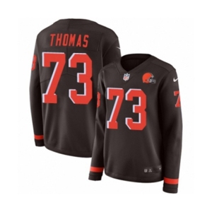 Women Nike Cleveland Browns #73 Joe Thomas Limited Brown Therma Long Sleeve NFL Jersey