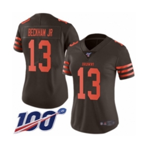 Women's Cleveland Browns #13 Odell Beckham Jr. Limited 100th Season Brown Rush Vapor Untouchable Football Jersey