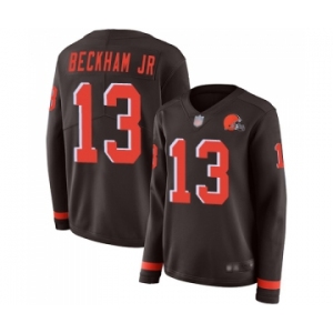 Women's Cleveland Browns #13 Odell Beckham Jr. Limited Brown Therma Long Sleeve Football Jersey