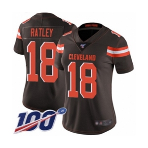 Women's Cleveland Browns #18 Damion Ratley Brown Team Color Vapor Untouchable Limited Player 100th Season Football Jersey