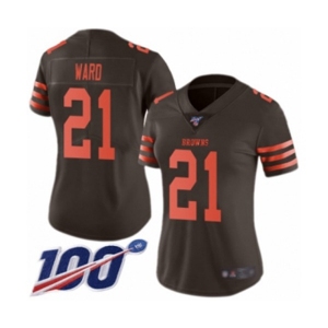 Women's Cleveland Browns #21 Denzel Ward Limited Brown Rush Vapor Untouchable 100th Season Football Jersey