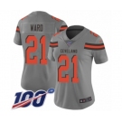 Women's Cleveland Browns #21 Denzel Ward Limited Gray Inverted Legend 100th Season Football Jersey