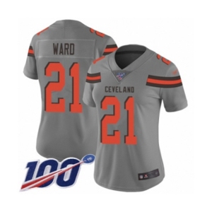 Women's Cleveland Browns #21 Denzel Ward Limited Gray Inverted Legend 100th Season Football Jersey