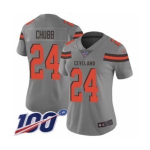 Women's Cleveland Browns #24 Nick Chubb Limited Gray Inverted Legend 100th Season Football Jersey