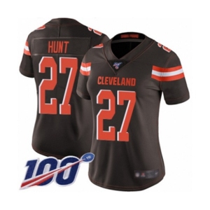 Women's Cleveland Browns #27 Kareem Hunt Brown Team Color Vapor Untouchable Limited Player 100th Season Football Jersey
