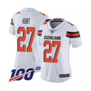 Women's Cleveland Browns #27 Kareem Hunt White Vapor Untouchable Limited Player 100th Season Football Jersey