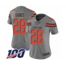 Women's Cleveland Browns #28 Phillip Gaines Limited Gray Inverted Legend 100th Season Football Jersey