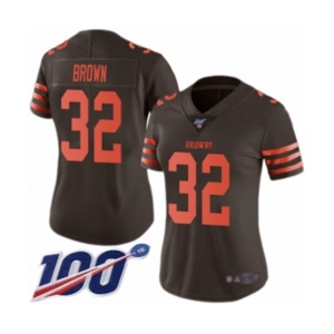 Women's Cleveland Browns #32 Jim Brown Limited Brown Rush Vapor Untouchable 100th Season Football Jersey