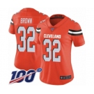 Women's Cleveland Browns #32 Jim Brown Orange Alternate Vapor Untouchable Limited Player 100th Season Football Jersey