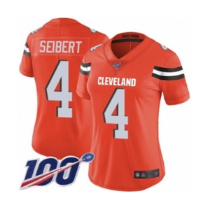 Women's Cleveland Browns #4 Austin Seibert Orange Alternate Vapor Untouchable Limited Player 100th Season Football Jersey